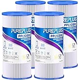PUREPLUS 20 Micron 10" x 4.5" Whole House Pleated Sediment Filter for Well Water, Replacement Cartridge for GE FXHSC, Culligan R50-BBSA, Pentek R50-BB, DuPont WFHDC3001, W50PEHD, GXWH40L,4Pack