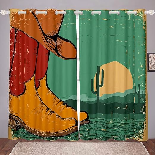 Loussiesd Western Cowboy Window Curtain Panels Wild West Themed