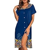 Ekouaer House Dresses for Women with Pockets Button Down Nightgowns Plus Size Moo Moos Mumu Dresses Floral Print S-3XL