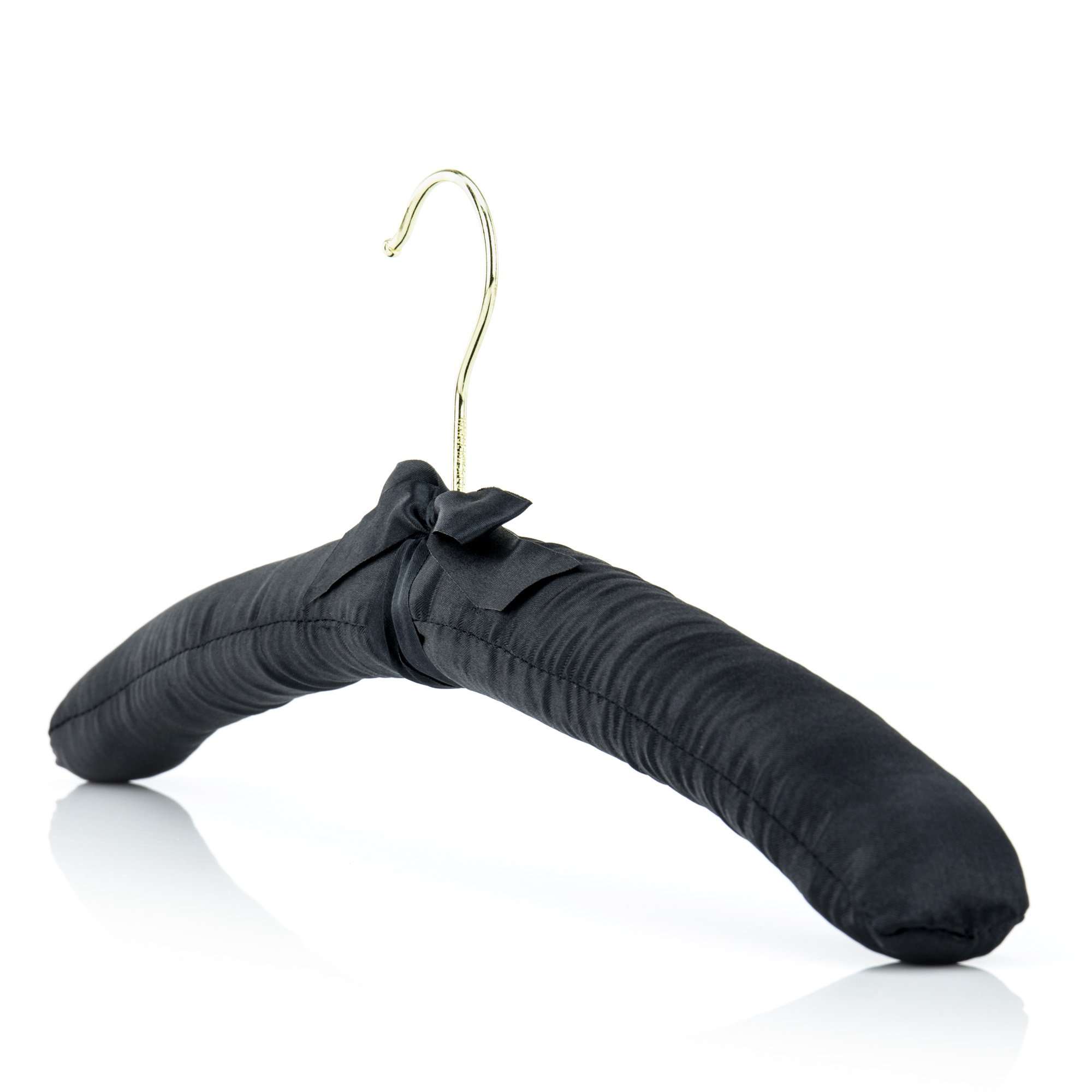 HANGERWORLD 10 Black Satin Padded Coat Hangers - Silk Soft Touch, Thick Cushioned, 43cm Wide Adult Women Size