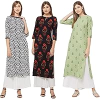 GoSriKi Women's Straight Kurta Combo Pack Of 03 (KURTI-COMBO-PACK-3-003-L_Multi L)