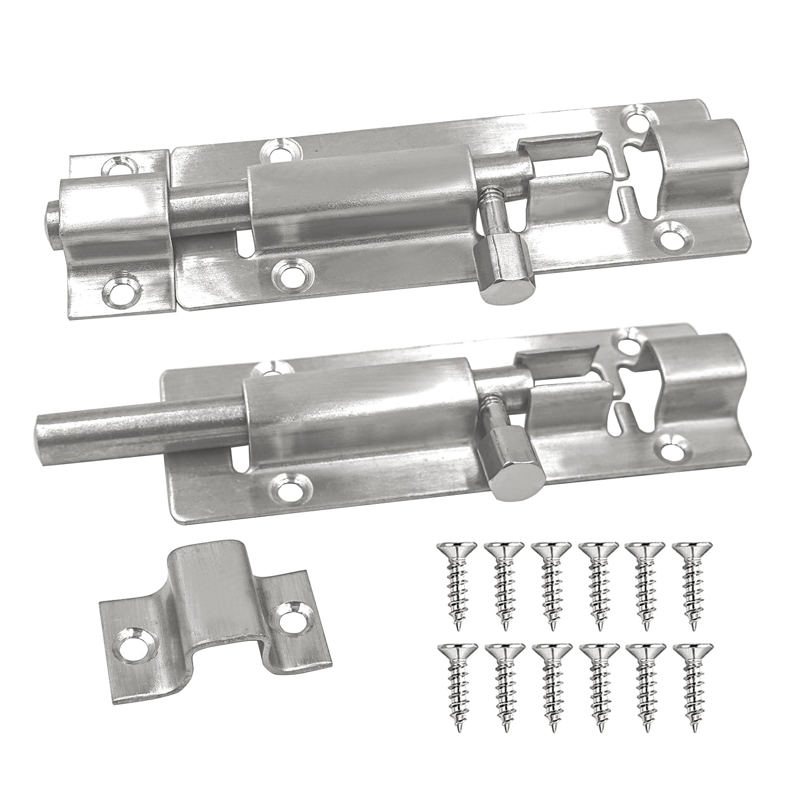 BuxiuGK 2 Piece 4 Inch Door Lock Bolt 100mm Heavy Duty Slide Door Bolt Stainless Steel with 12 Screws for Indoor and Outdoor,Silver