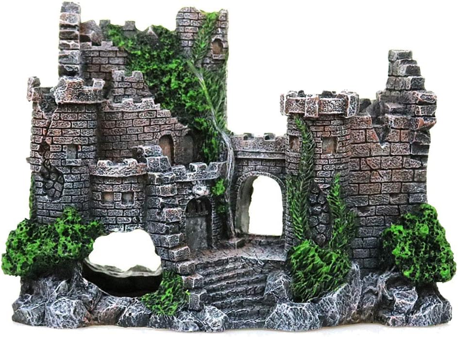 DXIA Aquarium Decoration, Stone Castle Fish Tank Decorations Plants with Crafts Moss