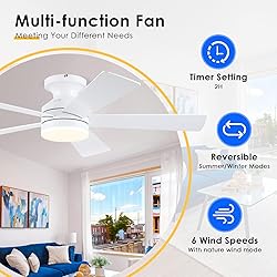 BYKISTOK White Ceiling Fans with Lights - 46" Flush