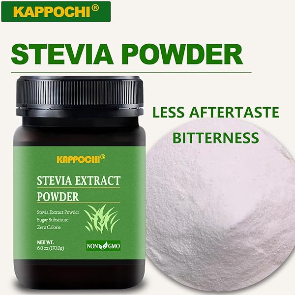 KAPPOCHI STEVIA POWDER, PURE STEVIA POWDER, 6.0OZ(170.0G), GREAT PLANT BASED SUGAR SUBSTITUTE, ZERO CALORIE SWEETENER