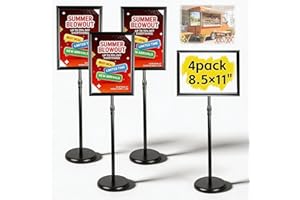Noliven 4 Pack Metal Poster Sign Stand, 8.5x11 Inch Heavy Duty Pedestal Floor Sign Holder, Vertical/Horizontal & Height Adjus