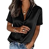 PRETTYGARDEN Womens 2026 Summer Button Down Shirts Short Sleeve Work Tops Dressy Satin Blouses Spring Business Casual Outfits