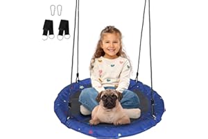 JUNGLE WELL Saucer Swing – 40’’ Tree Swing Seat with 900D Oxford Waterproof Fabric for Kids & Adults | 700 lbs Weight Capacity | Adjustable Straps & 2 Carabiners for Indoor & Outdoor Fun(Starry Night)