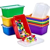 GAMENOTE 6 Quart Stackable Plastic Storage Bins with Lids,12 Pack, Colorful | Stackable 6-quart bins with lids organize classroom supplies, crafts, toys and building blocks for Classroom &amp; Kids Toy