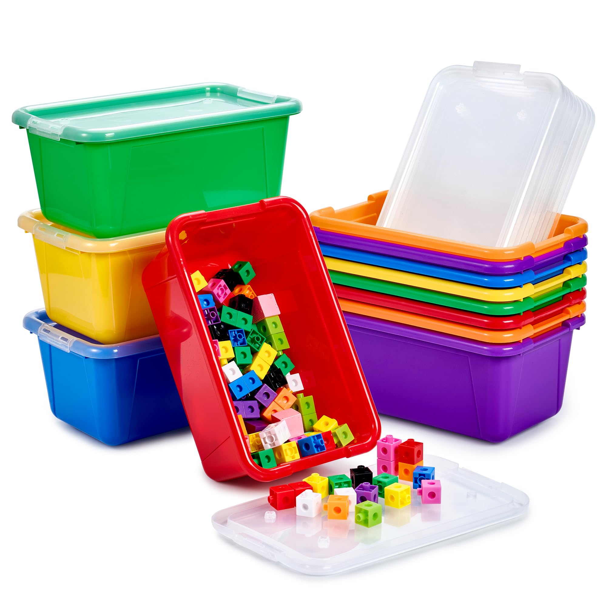 Photo 1 of GAMENOTE Colored Plastic Storage Bins with Lids,Stackable Containers for Classroom,Toy Storage Organizer, 5 Qt 12 Pack Small Tubs,Tote Box for Kids Playroom,Sorting(12×7.2×5.1 in)