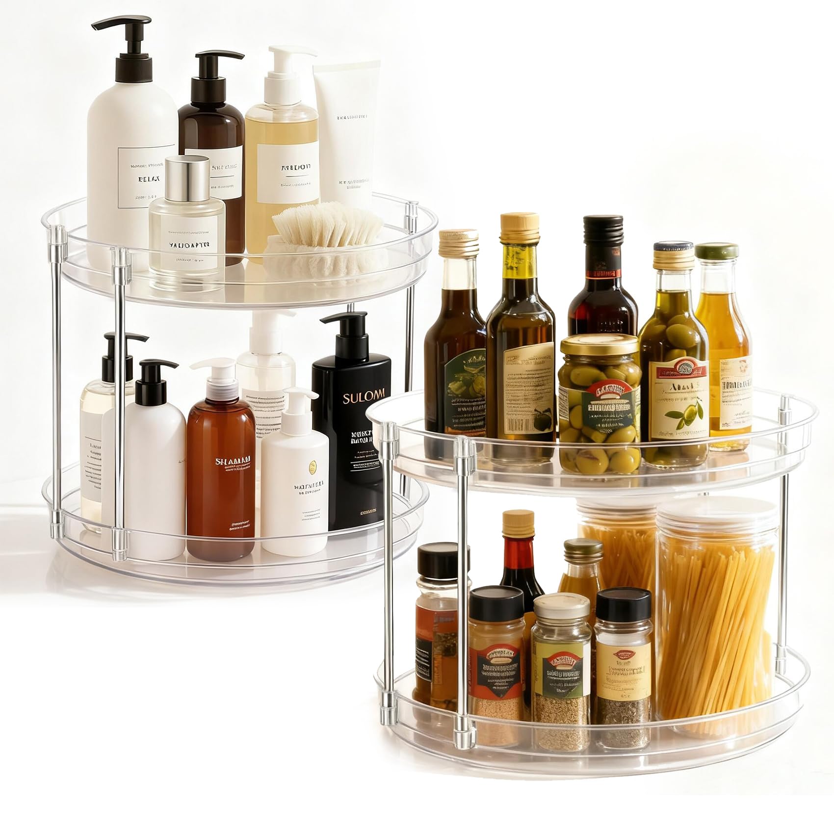 Photo 1 of 2-Pack 2-Tier Clear Lazy Susan Turntable Organizer, 9.5" Rotating Spice Rack for Kitchen Cabinet, Countertop Tray for Bathroom & Vanity to Organize Makeup, Perfume and Jewelry