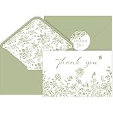 SMUAENSS 24 Pack Sage Green Floral Thank You Cards With Envelopes Stickers, Wedding Floral Thank You Card Greenery Bridal Shower Birthday Supplies