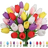 C APPOK Artificial Tulips Flowers Fake Latex Tulip Stems - 30pcs Real Touch Faux Multicolor Tulips Flower for Easter Spring Wedding Bouquet Centerpiece Floral Arrangement Cemetery Table Decor