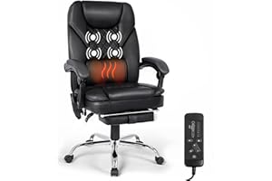 Suvivityse 400lbs Executive Leather Office Chair with Ergonomic Design and Reclining Function - Comfortable Computer Desk Chair with Integrated Foot Rest-Sturdy & Black