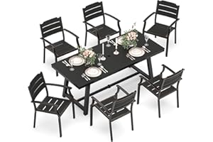 Cozyman Patio Table and Chairs Set, Patio Furniture Set, 7-Piece, HDPS All-Weather Material Outdoor Dining, Outdoor Furniture with Umbrella Hole, Black