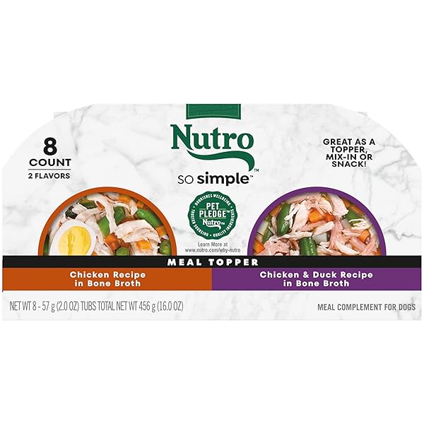 NUTRO SO SIMPLE WET DOG MEAL COMPLEMENT CHICKEN AND CHICKEN & DUCK RECIPES IN BONE BROTH, 2 OZ TRAYS, VARIETY PACK (8 COUNT, PACK OF 1)