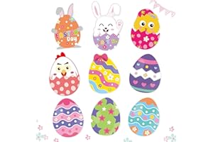 BeYumi 45Pcs Easter Egg Cutouts Bulletin Board Decoration Set Colorful Bunny Chick Decals Stickers DIY Cardstock Paper Cutout Happy Easter Egg Hunt Game Party Supplies Decor for Classroom Bedroom