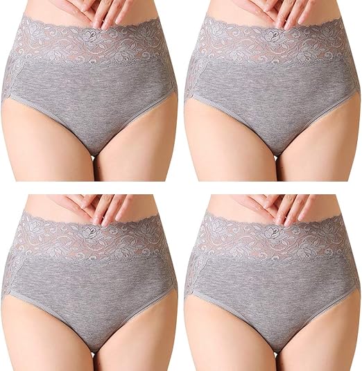 Pack De 4 Bragas De Encaje De Cintura Alta Para Mujer - Suaves, Elásticas Y Sin Línea Visible (Tallas 36-52)