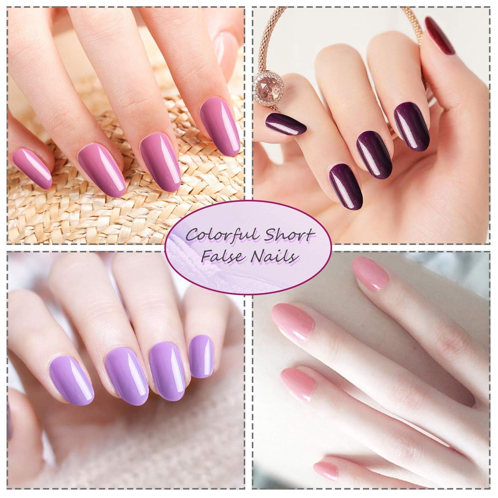 EBANKU 960pcs Short Colorful False Nails for Women Oval Press on Nails Glossy Acrylic Full Cover Artificial Fake Nail Tips with Nail File Nail Stick - Image 4