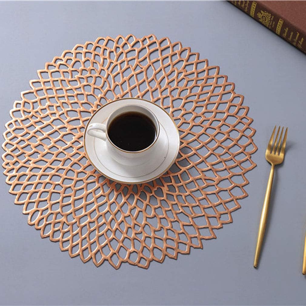 Baisheng Placemats Set of 6 Mesh Flower Shape Crossweave Woven Vinyl Non-Slip Insulation Stain Resistant Placemat Washable Table Mats(6pcs placemats-Rose Gold)