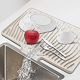 Silicone Dish Drying Mat for Kitchen Countertops and Sinks,19 x13.7 Inch Non Slip Heat Resistant Mat with Built In Drainage System,For Refrigerator and Drawer Liners (Creamy-white, 19 x13.7 Inch)