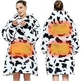 Covfirst Heated Wearable Blanket Hoodie, 3 Heat Level USB Heated Hooded Blanket, Overheat Protection Cozy Heated Hoodie Blanket Sweatshirt w/Giant Pocket and Sleeves for Christmas Outdoor(No Battery)