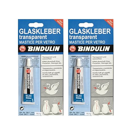 2 x Bindulin Glaskleber, transparent, 2 x 15,5g Tube