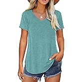 Amoretu Women V Neck T-Shirt Casual Short Sleeve Plain Tee Shirts Blouses