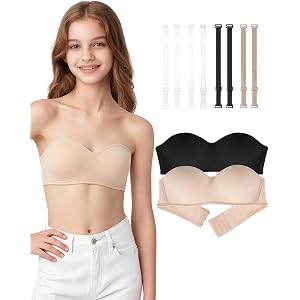 Phennie's Girls Strapless Bra for Teens Bandeau Training Bras Kids Tube Top | for girls 12-14 14-16, Wireless, Non-slip Silic