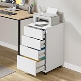 BOTLOG 4-Drawer Chest, Wood Storage Cabinet with Wheels, Rolling Pedestal Under Desk Drawer for Home Office Legal/Letter/A4 Size White
