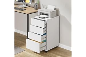 BOTLOG 4-Drawer Chest, Wood Storage Cabinet with Wheels, Rolling Pedestal Under Desk Drawer for Home Office Legal/Letter/A4 Size White