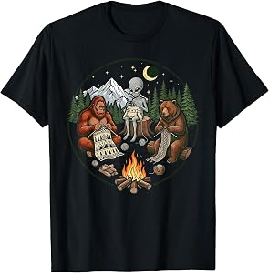 Campfire Knitting Friends Retro Bigfoot Alien Bear Knitting T-Shirt