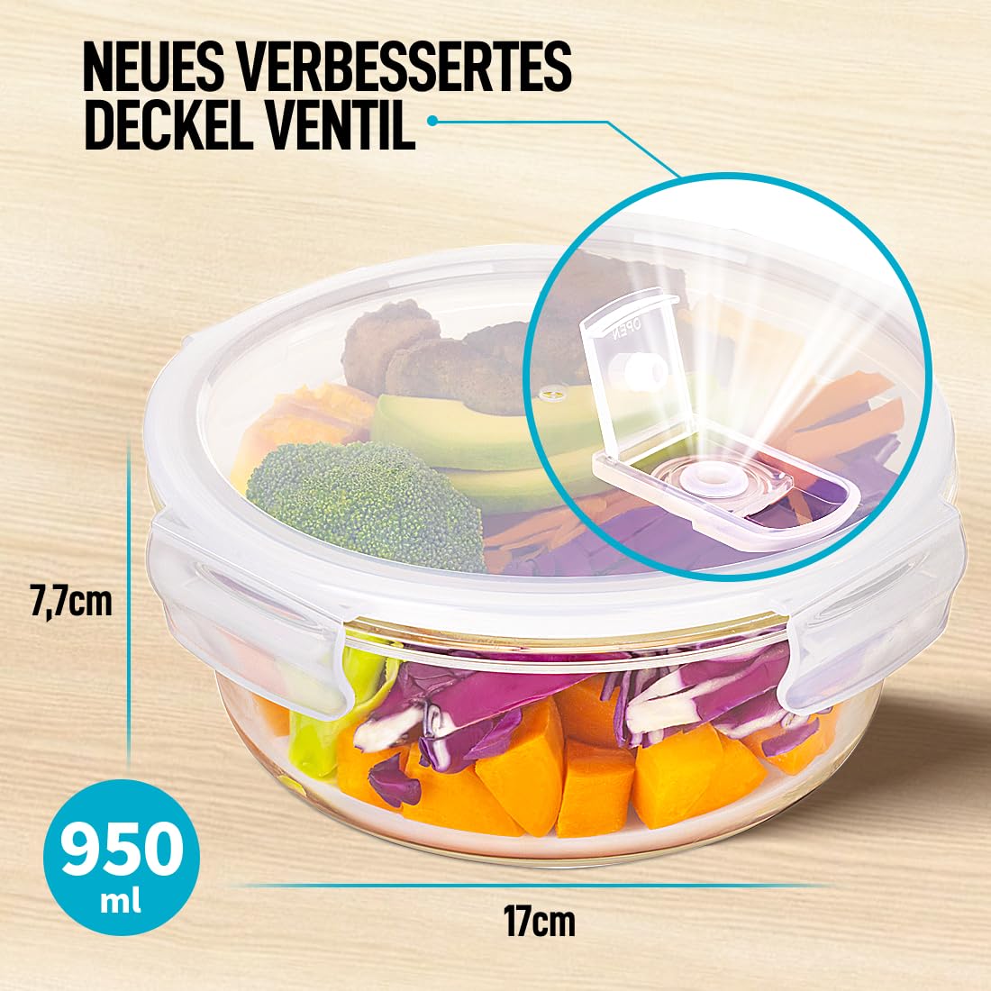 Igluu Meal Prep Boxen Glas, rund (5er-Pack+Ersatzdeckel) – 950ml 4