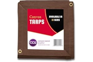 Heavy Duty Waterproof Canvas Tarp by CCS CHICAGO CANVAS & SUPPLY – Extra Durable Multipurpose Camping Tarp Cover with Rustproof Grommets for Industrial & Commercial Use, Brown, 10 by 12 Feet