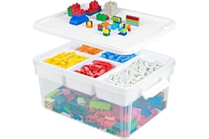 Creahaus 16L Organizers and lego storage Box with Removable Tray and lego building tray kids storage boxes Craft Box for Lego Art, Playdoh, Tool, Craft, Toy(Clear)