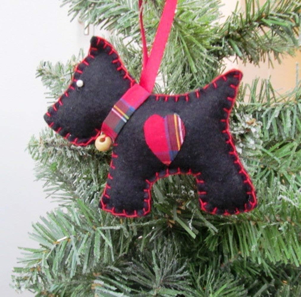 Black Felt Scottie Dog Hanging Christmas Decoration