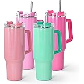 AGH 4 Pack 40 oz Sublimation Shimmer Green Pink Red Purple Tumbler with Stainless Steel Straw and Lid, Insulated Double Wall Vacuum Reusable Cups with Handle