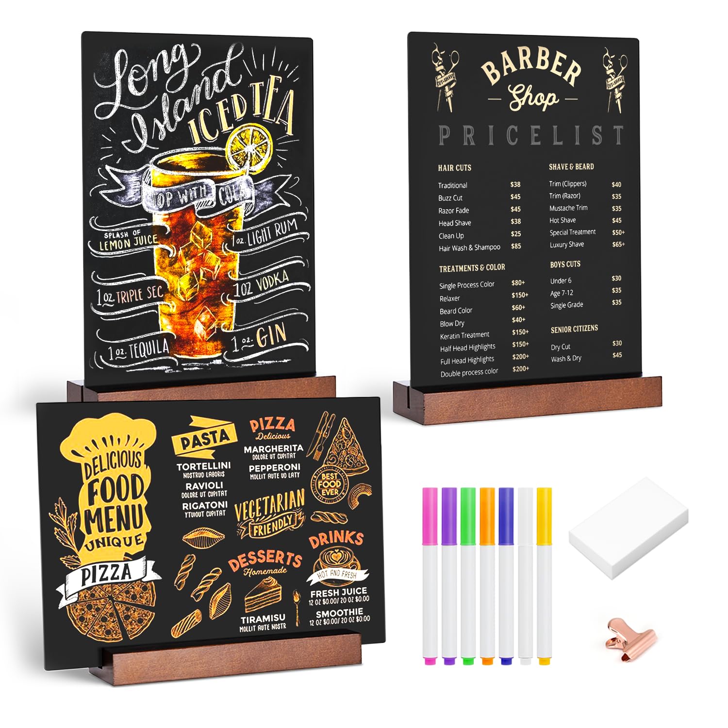 Photo 1 of Kivsty Tabletop Chalkboard with Wood Stand - 3 Pack, 8 x 12 Inch Double Sided Blackboard Food Signs Menu Message Boards for Coffee Bar, Lemonade Stand, Party Decoration - Vertical Back