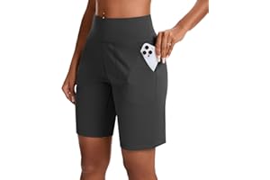 EZPERY Bermuda Shorts for Women with Zipper Pocket Womens High Waisted Long Shorts for Running Workout Athletic