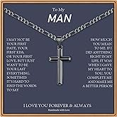 Ieftop Cross Necklace Gifts for Men Him, Silver/Black/Gold Figaro Chain Cross Necklace for Men Baptism Religious Gift for Dad Son Anniversary Birthday Gifts for Dad Son Husband from Daughter Wife