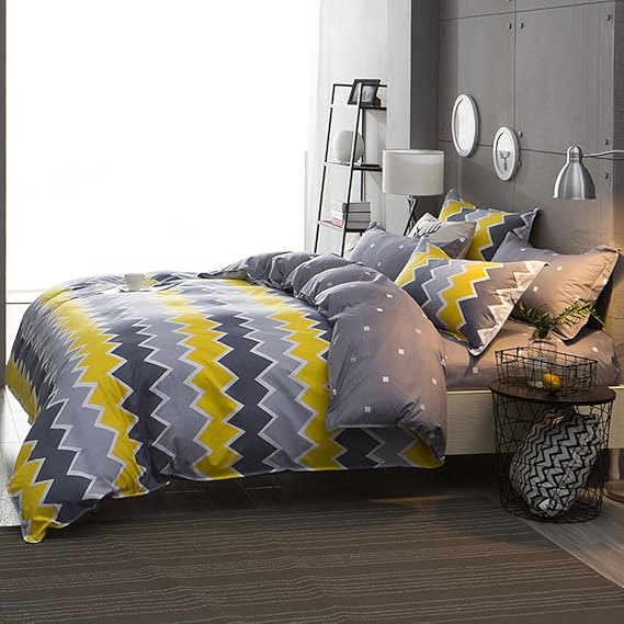Navy Yellow Gray Simple Double Size Bedding Quilt Cover Duvet Cover Set