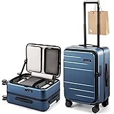 LUGGEX Carry On Luggage Top Opening, FLA Aluminum Frame Trunk Style luggage, Polycarbonate Hard Shell Suitcase (FX, Blue, 20 Inch, 38L)