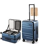 LUGGEX Carry On Luggage Top Opening, FLA Aluminum Frame Trunk Style luggage, Polycarbonate Hard Shell Suitcase (FX, Blue, 20 Inch, 38L)