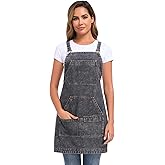Beitiny Denim Apron with Pockets, Cross Back Apron for Men Women, Jean Work Aprons for Hairstylist Barber Grilling Gardening, Adjustable S to L