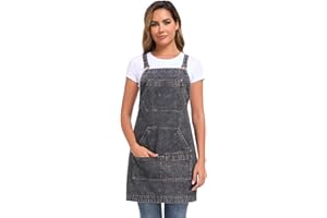 Beitiny Denim Apron with Pockets, Cross Back Apron for Men Women, Jean Work Aprons for Hairstylist Barber Grilling Gardening, Adjustable S to L