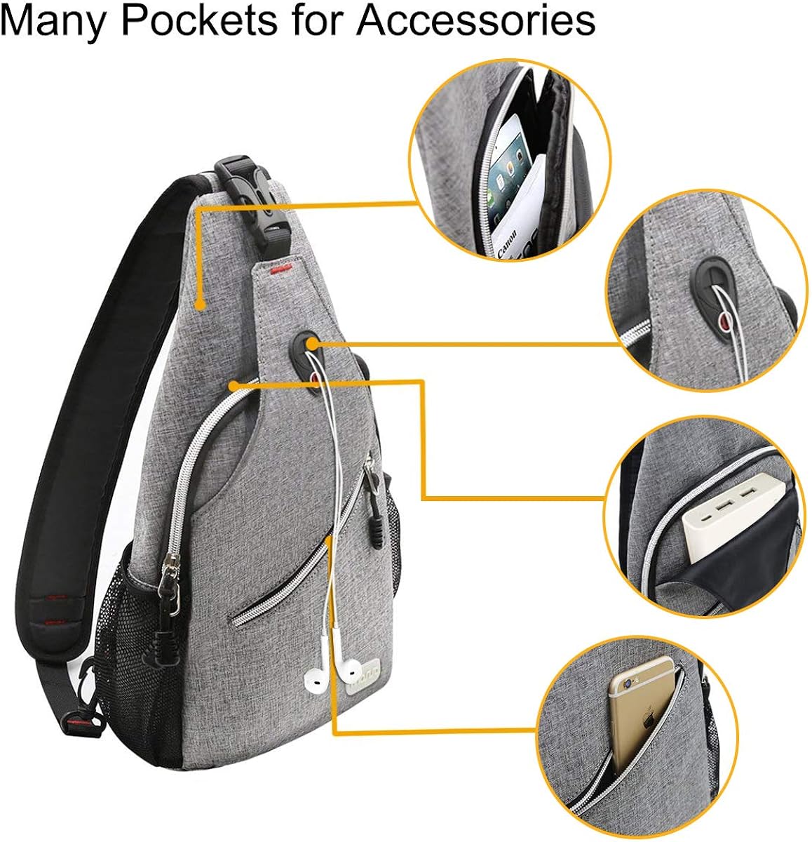 MOSISO Sling Backpack, Multipurpose Crossbody Shoulder Bag Travel Hiking Daypack, Gray : Sports & Outdoors
