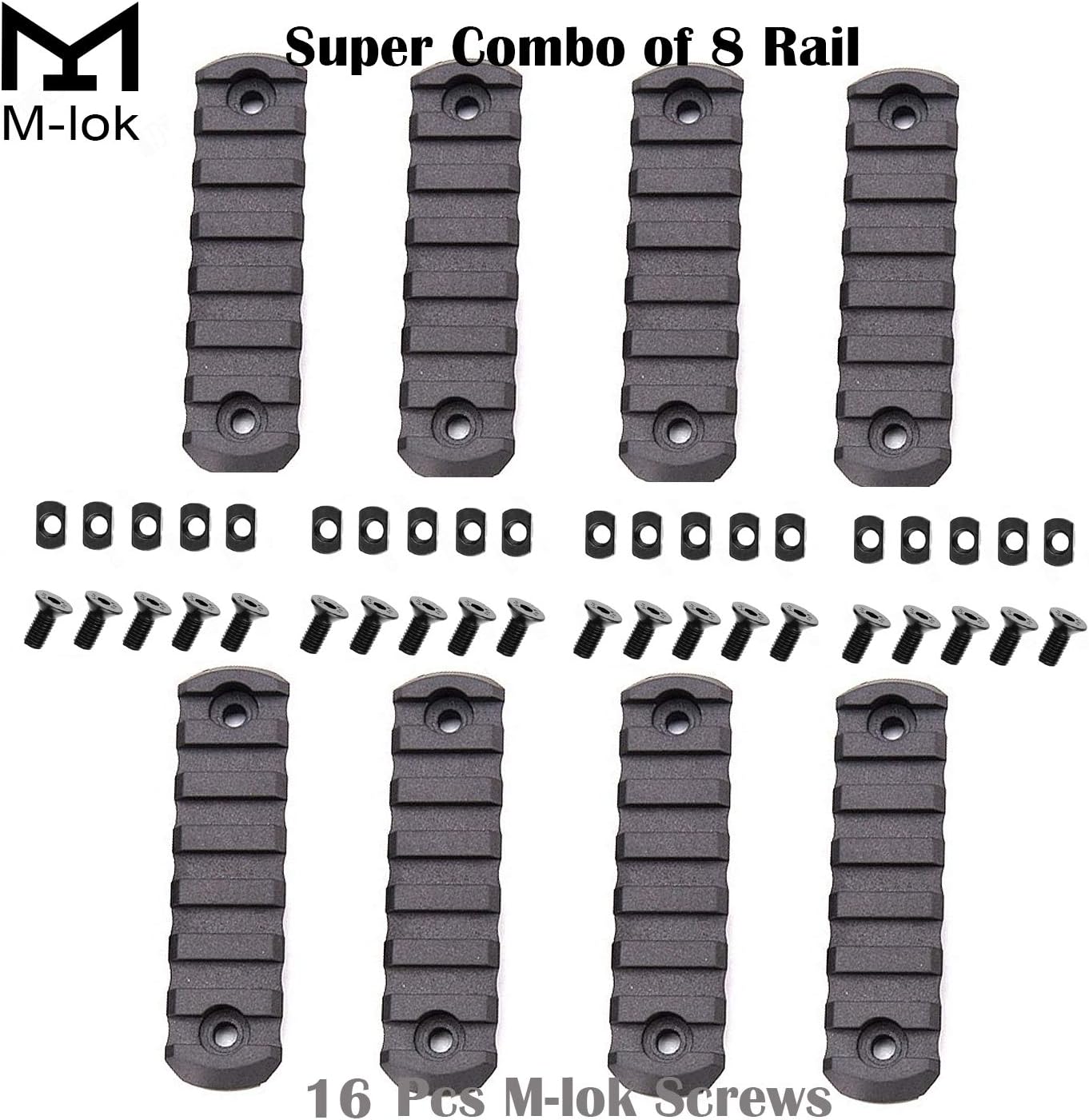 Fidragon Super Combo 8 Pcs Ultralight Mlok 7 Slot Rails, with 16 Pcs Mlok Screws Section Adapter : Sports & Outdoors