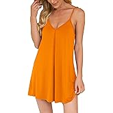 AUHEGN Nightgown for Women Loose Sleepwear V Neck Pajama Dress Soft Nightshirt Sleeveless Nightdress Chemise