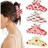 4pcs Fruit Print Hair Clips, Hapdoo Strawberry Cherry Peach Apple Fruit Hair Clips Pink Red Hair Accessories, Fun Hair Decorative Claw Clip for Women Girls