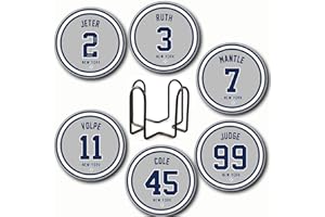 AARONIE Yankee Coasters for Drinks, New York Baseball Ceramic Coasters Set of 6, Yankee Gift for Man Home Decor